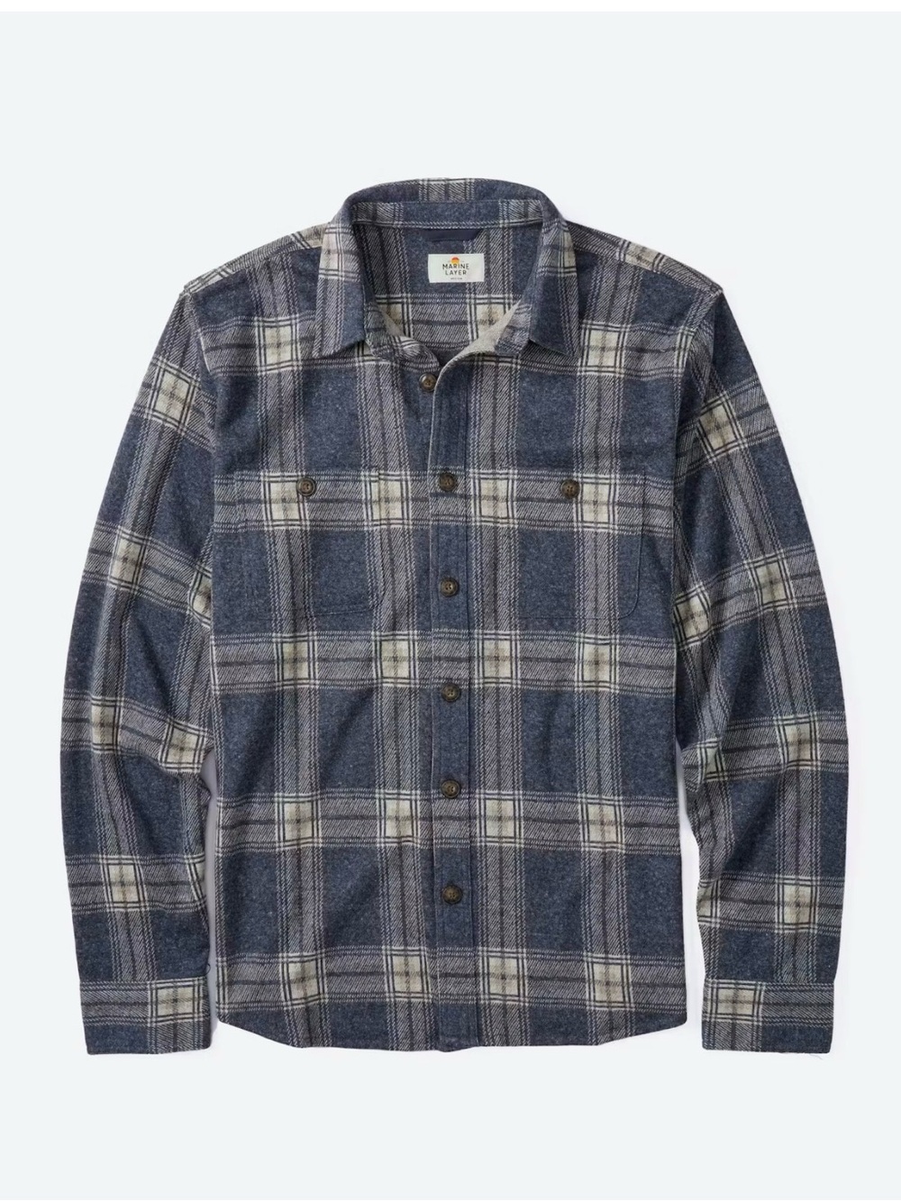 Marine Layer Pacifica Stretch Twill Overshirt - dark blue plaid - larger